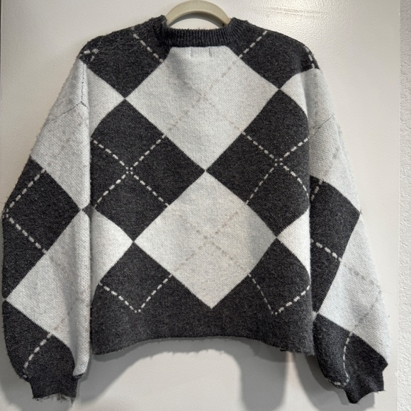 Song of Style Black and Light Blue Gray Argyle Cardigan - Picture 6 of 7